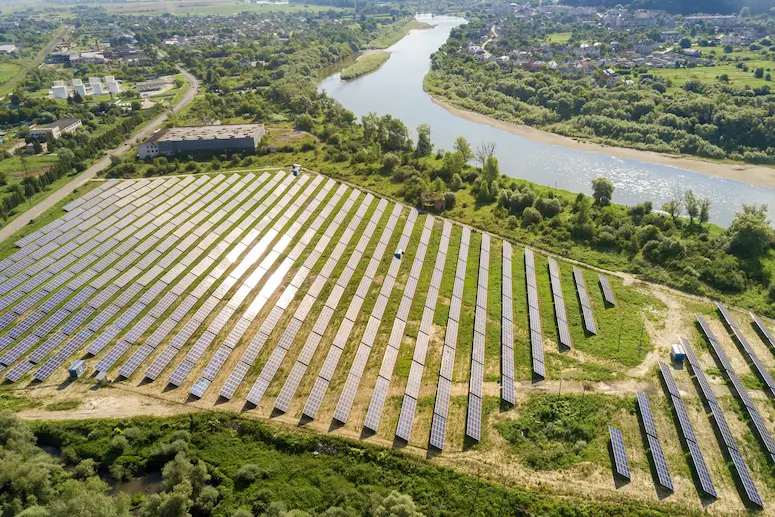 aerial shot of solar farm